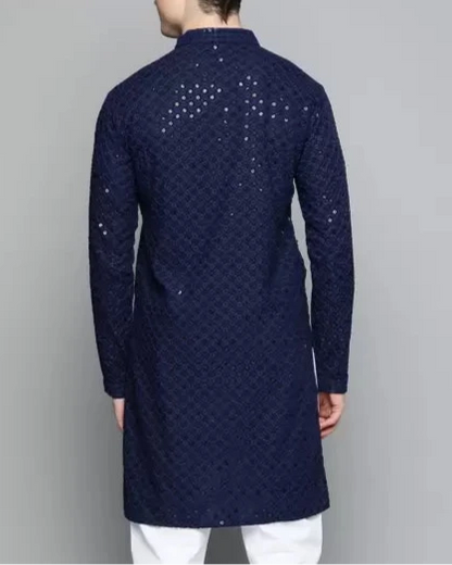 Men Chikan Embroidery Viscose Rayon Ethnic Dress (Color Variants)-KYAMSTORE