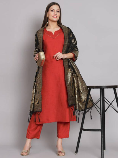 Women Cotton Silk Kurta Pant Dupatta Set