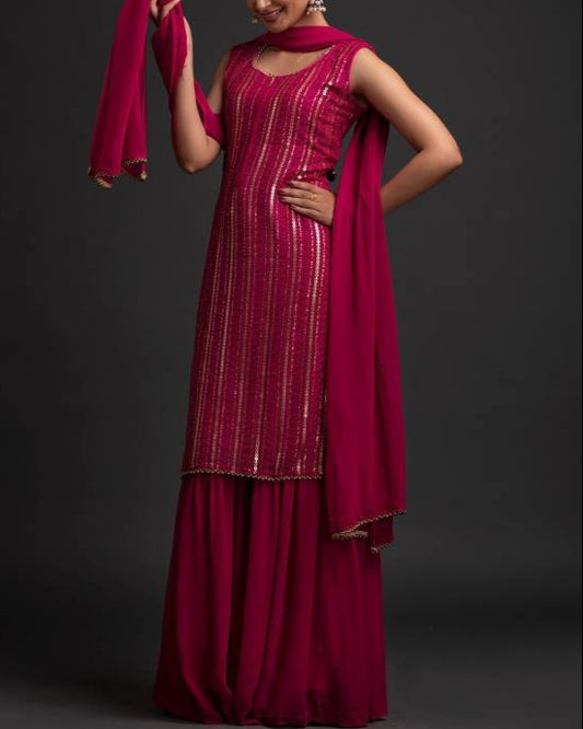 Women Georgette Kurti Sharara Set-KYAMSTORE