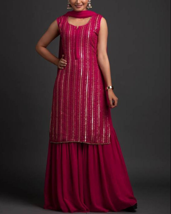 Women Georgette Kurti Sharara Set-KYAMSTORE