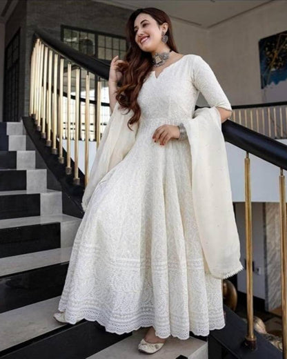 Printed Cotton Silk Stitched Anarkali Gown