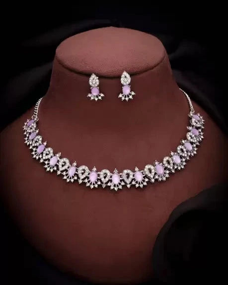 Brass Gold-plated Silver, White, Purple Jewel Set-KYAMSTORE