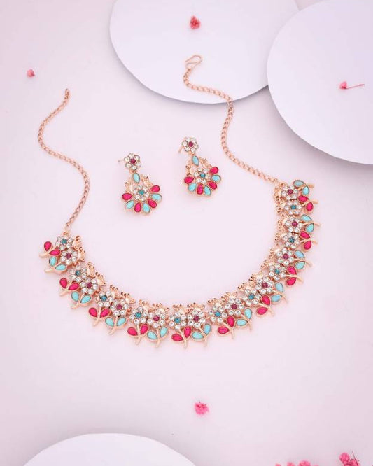 Brass Gold-plated Rose Gold, Pink, Blue, White Jewel Set-KYAMSTORE