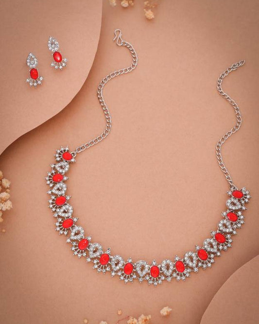 Brass Gold-plated Silver, White, Red Jewel Set-KYAMSTORE