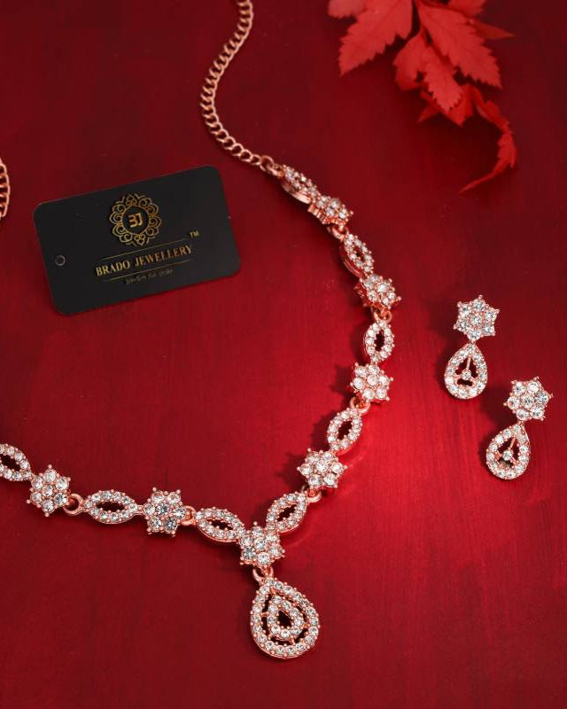 Brass Gold-plated Rose Gold, White Jewel Set  (Pack of 1)-KYAMSTORE