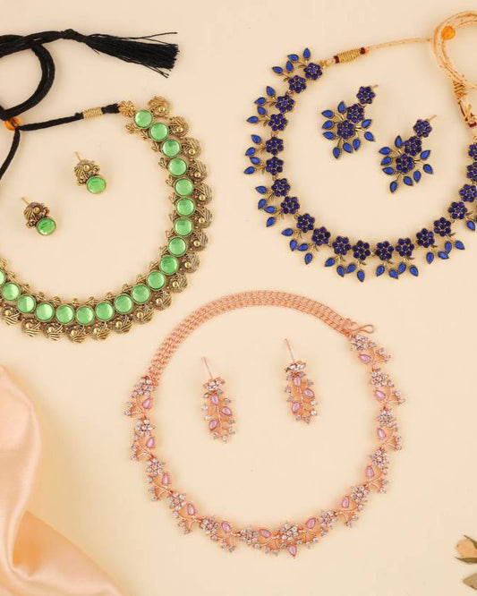 Brass Gold-plated Silver, White, Gold Jewel Set (3 Set)-KYAMSTORE