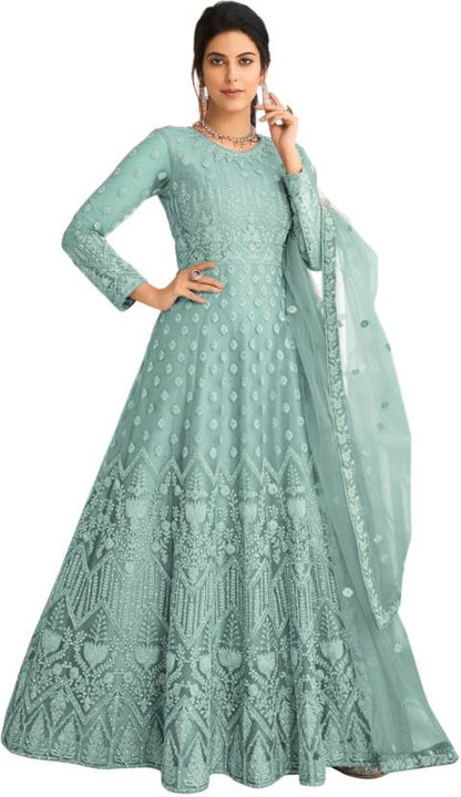 Embroidered Net Semi Stitched Flared/A-line Gown