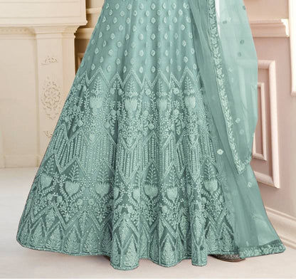 Embroidered Net Semi Stitched Flared/A-line Gown