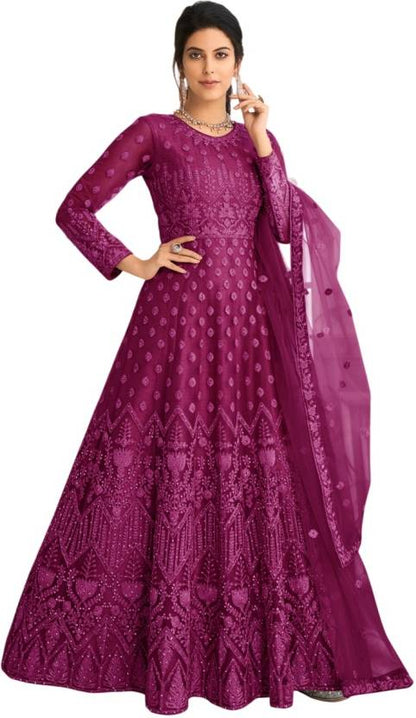 Embroidered Net Semi Stitched Flared/A-line Gown
