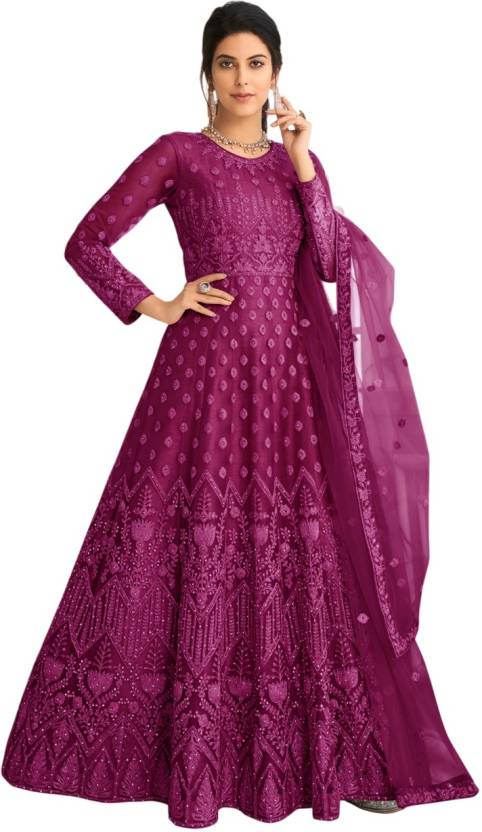 Embroidered Net Semi Stitched Flared/A-line Gown