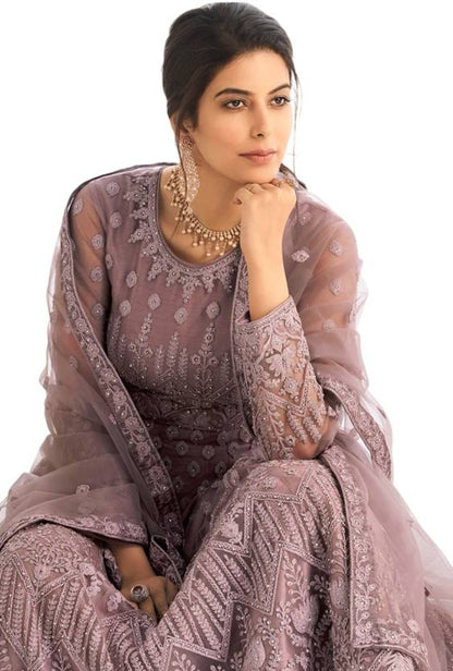 Embroidered Net Semi Stitched Flared/A-line Gown