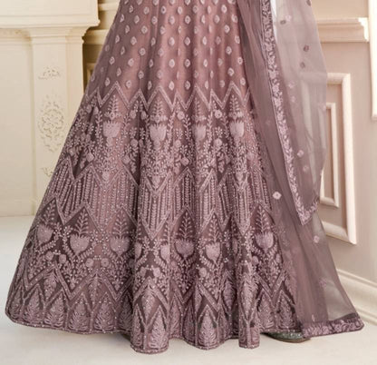 Embroidered Net Semi Stitched Flared/A-line Gown