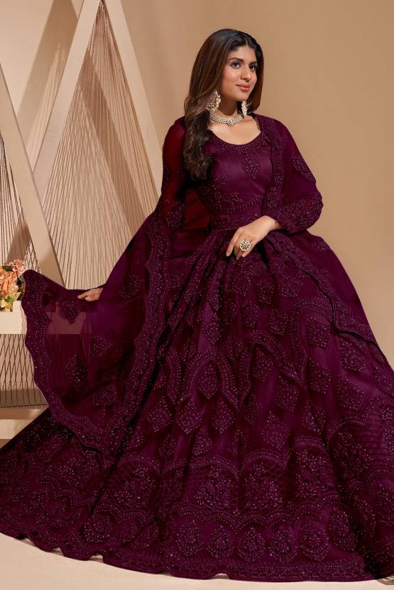 Embroidered Net Semi Stitched Flared/A-line Gown