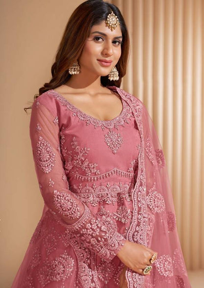 Embroidered Net Semi Stitched Flared/A-line Gown