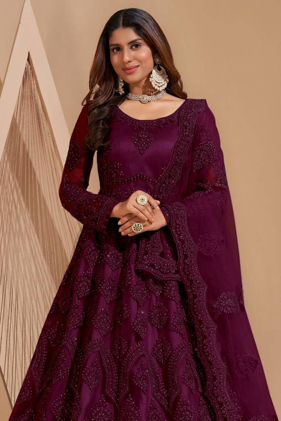 Embroidered Net Semi Stitched Flared/A-line Gown