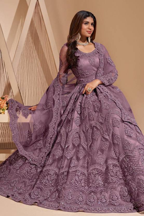 Embroidered Net Semi Stitched Flared/A-line Gown