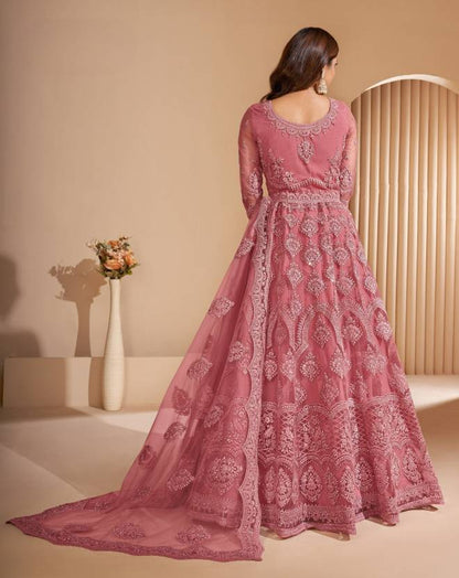 Embroidered Net Semi Stitched Flared/A-line Gown