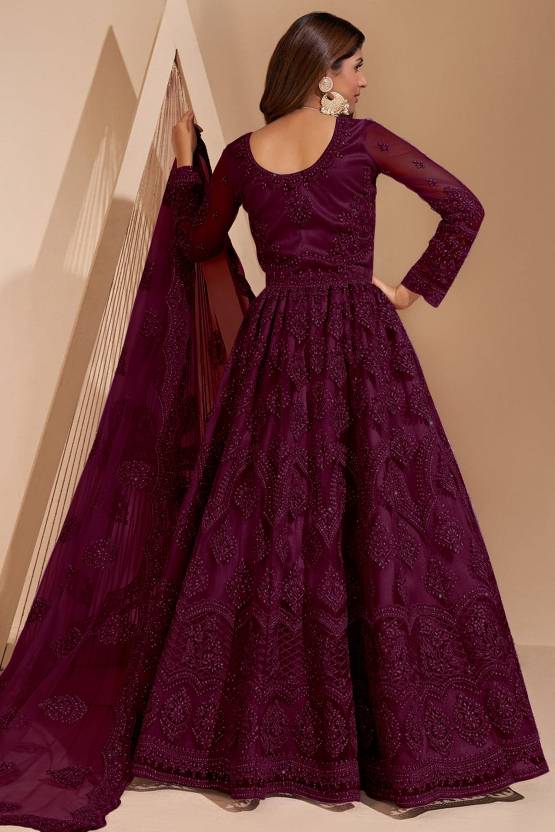 Embroidered Net Semi Stitched Flared/A-line Gown