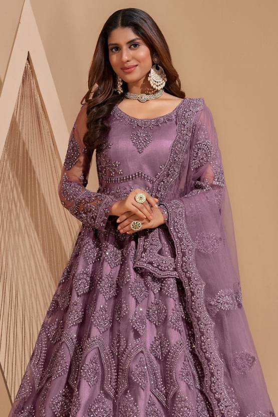 Embroidered Net Semi Stitched Flared/A-line Gown