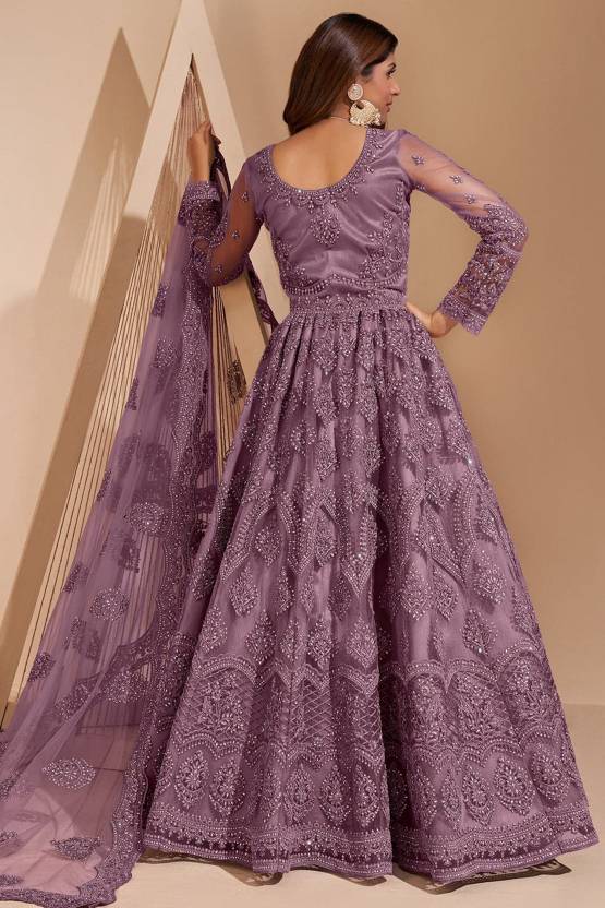 Embroidered Net Semi Stitched Flared/A-line Gown