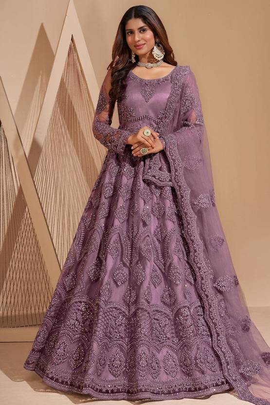 Embroidered Net Semi Stitched Flared/A-line Gown