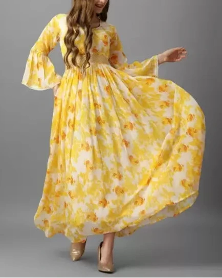 Printed Georgette Stitched Anarkali Gown-KYAMSTORE