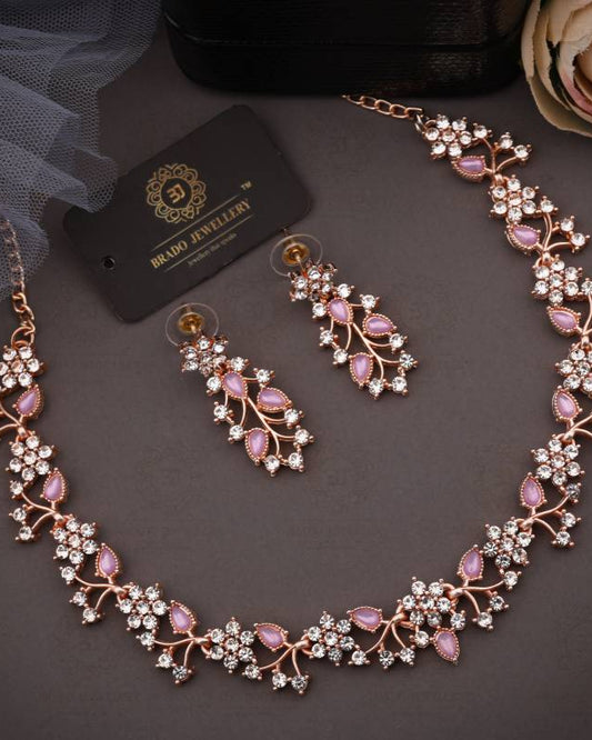 Brass, Stone, Crystal, Stainless Steel Gold-plated Pink Jewel Set  (Pack of 1)-KYAMSTORE