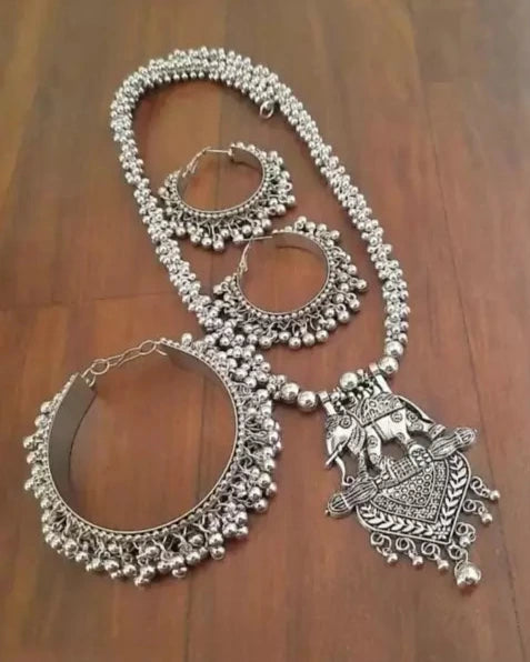 Oxidised Silver, Alloy Silver Jewel Set-KYAMSTORE