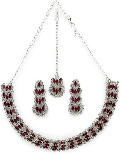 Alloy Rhodium Maroon Jewel Set  (Pack of 4)-KYAMSTORE