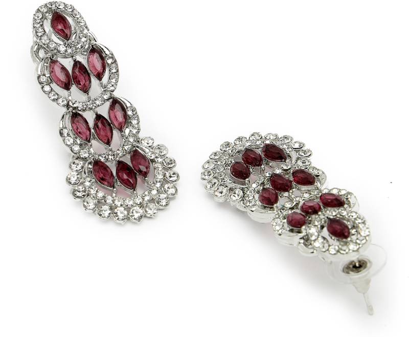 Alloy Rhodium Maroon Jewel Set  (Pack of 4)-KYAMSTORE