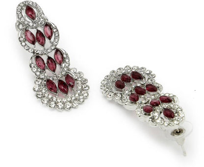 Alloy Rhodium Maroon Jewel Set  (Pack of 4)-KYAMSTORE