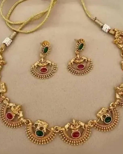 Alloy Gold-plated Maroon, Green Jewel Set-KYAMSTORE
