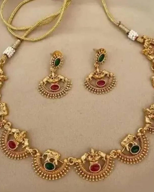Alloy Gold-plated Maroon, Green Jewel Set-KYAMSTORE