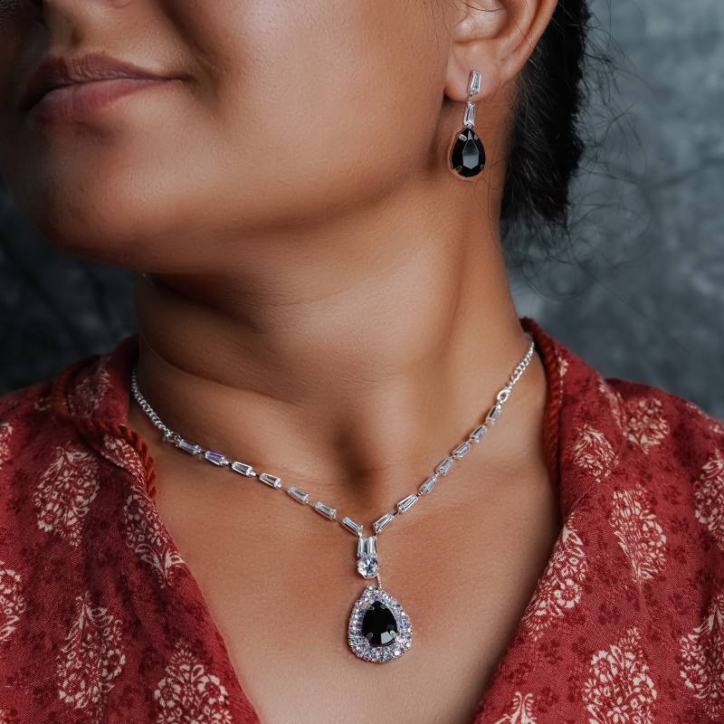 Alloy Silver Silver, Black Jewel Set  (Pack of 3)-KYAMSTORE
