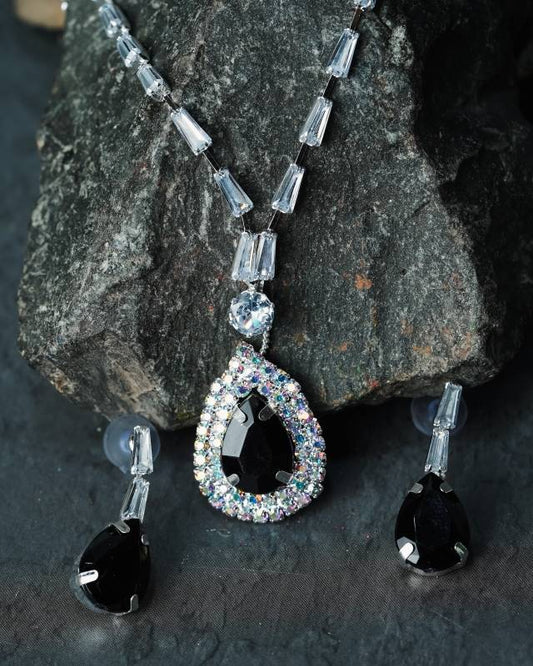 Alloy Silver Silver, Black Jewel Set  (Pack of 3)-KYAMSTORE