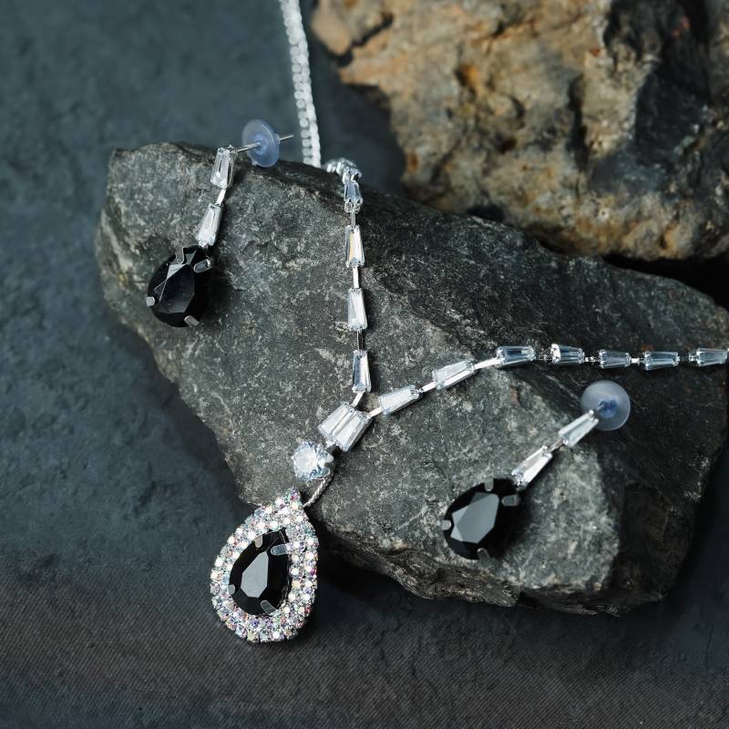 Alloy Silver Silver, Black Jewel Set  (Pack of 3)-KYAMSTORE