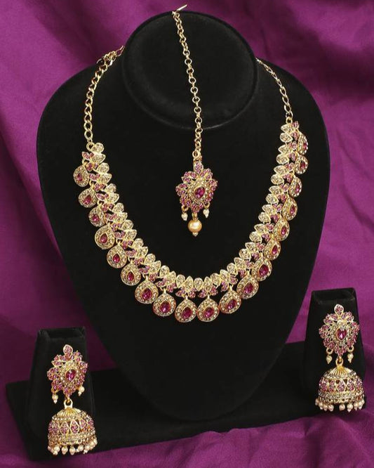 Alloy Silver Pink Jewel Set  (Pack of 1)-KYAMSTORE