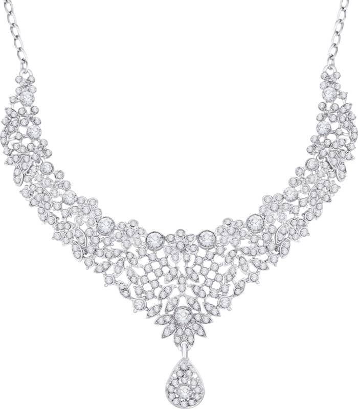 Alloy Rhodium Silver, White Jewel Set  (Pack of 1)-KYAMSTORE