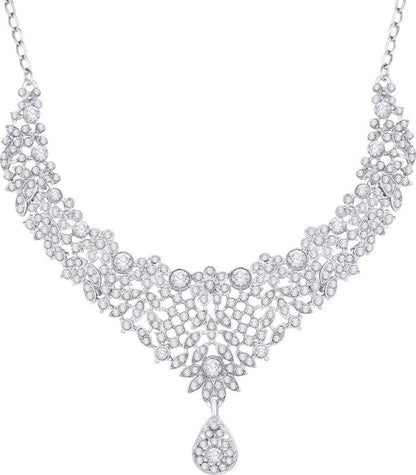 Alloy Rhodium Silver, White Jewel Set  (Pack of 1)-KYAMSTORE