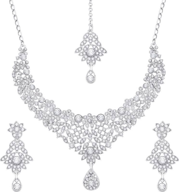 Alloy Rhodium Silver, White Jewel Set  (Pack of 1)-KYAMSTORE