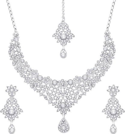 Alloy Rhodium Silver, White Jewel Set  (Pack of 1)-KYAMSTORE
