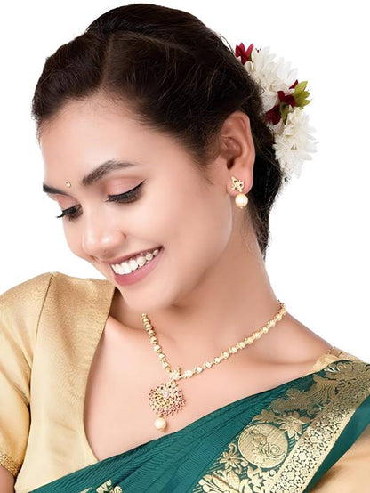Brass Gold-plated Red Jewel Set  (Pack of 1)-KYAMSTORE