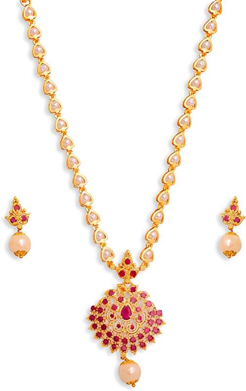 Brass Gold-plated Red Jewel Set  (Pack of 1)-KYAMSTORE
