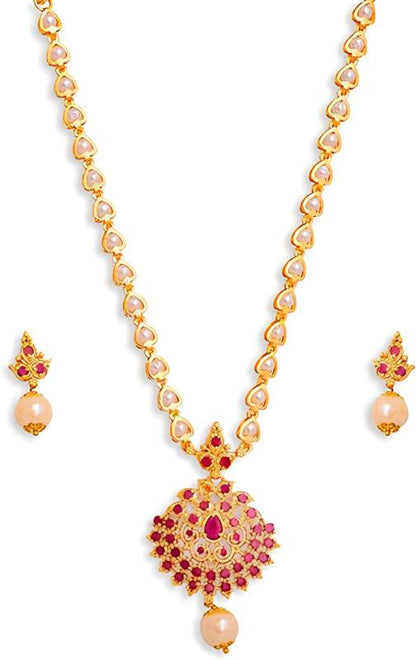 Brass Gold-plated Red Jewel Set  (Pack of 1)-KYAMSTORE