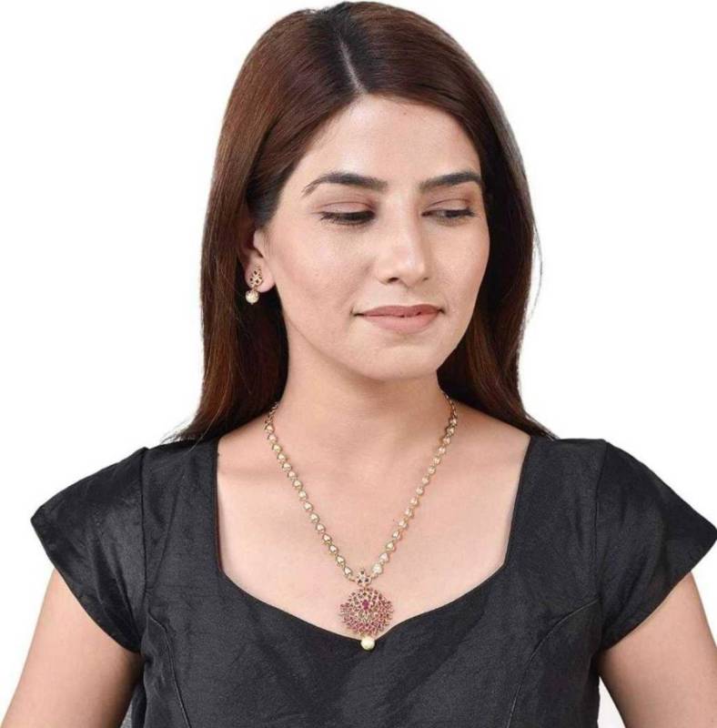 Brass Gold-plated Red Jewel Set  (Pack of 1)-KYAMSTORE