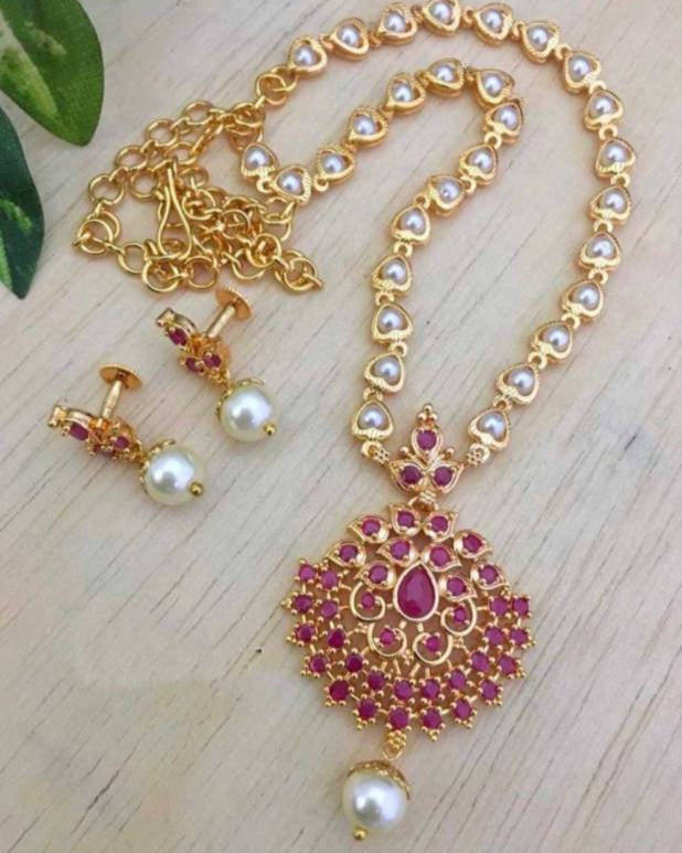 Brass Gold-plated Red Jewel Set  (Pack of 1)-KYAMSTORE