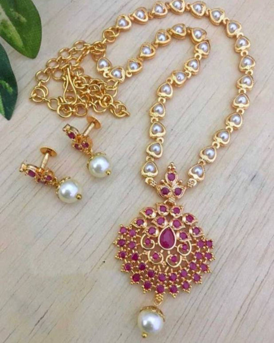 Brass Gold-plated Red Jewel Set  (Pack of 1)-KYAMSTORE