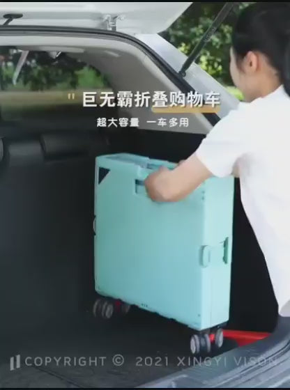 Foldable Shopping Trolley Cart with Lid, 40kg Heavy-Duty Capacity