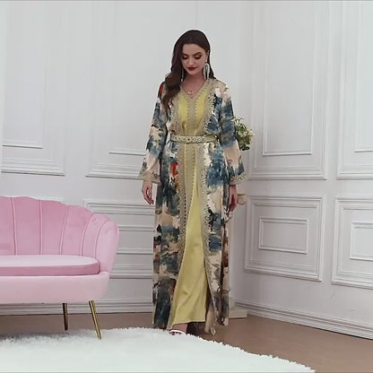 فستان عربي نسائي جديد من قطعتين | التوصيل: من ٧ إلى ١٠ أيام عمل | الكمية محدودة | سارعي قبل نفاذ الكمية