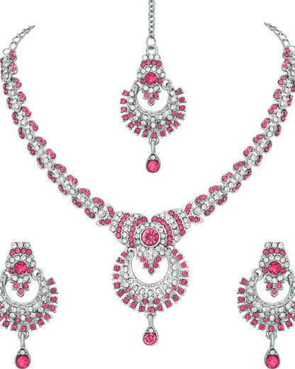 Alloy Rhodium Silver, Pink Jewel Set  (Pack of 1)-KYAMSTORE